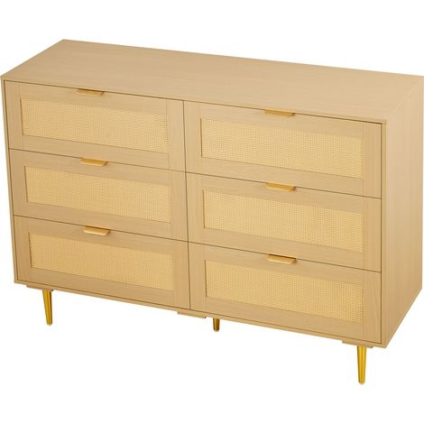 Kommode mit 6 Schubladen aus Naturrattan mit Metallgriffen, für Schlafzimmer und Aufbewahrung, moderner Stil (1/5)