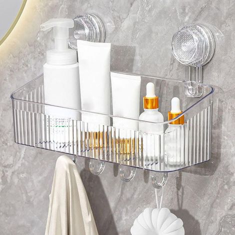 Étagère de Douche Ventouse Sans Perçage - Rangement Amovible avec Crochets, Imperméable et Résistant à l'Huile, Capacité de Charge 25kg, Organisateur pour Salle de Bain et Cuisine(30cm×22cm) (1/5)