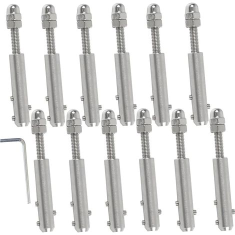 Terminal pour Câble Métallique Terminal à vis pour Câble Métallique 4 mm-12 Pièces et clé en L-Tendeur de câble Métallique Tendeur de Câble en acier Inoxydable pour Fixation Haubanage (1/5)