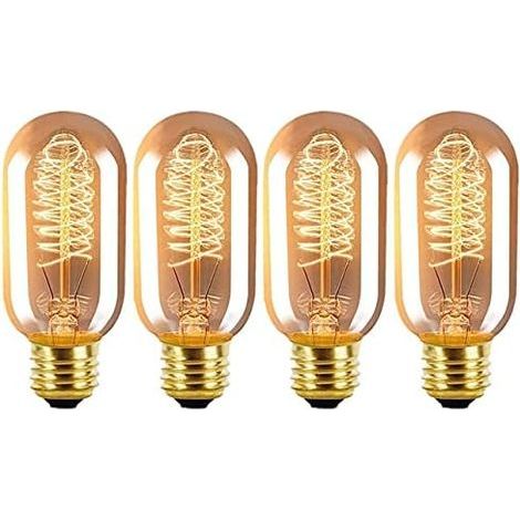 Lot de 4 ampoules à incandescence vintage E27 40 W à intensité variable Ampoule à vis Edison 2300 K T45 Ampoules à filament spirale décoratives Blanc chaud (1/5)