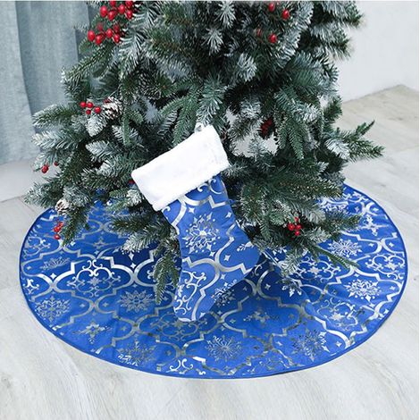 Jupe de Sapin de Noël,120 cm d'arbre de Noël Base Tapis de Motif Flocon de Neige,Couvre-Pieds Sapin Rouge Décoré (bleu)