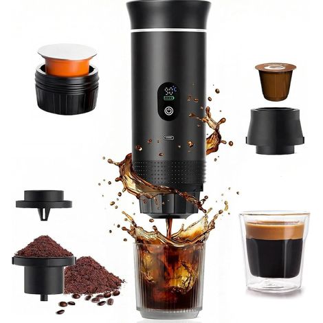 Machine à Café Portable de Voyage, RV, camping, randonnée, bureau auto-chauffage, Charge USB-C, Cafetière avec café moulu et capsule, Machine à café électrique portable (1/5)