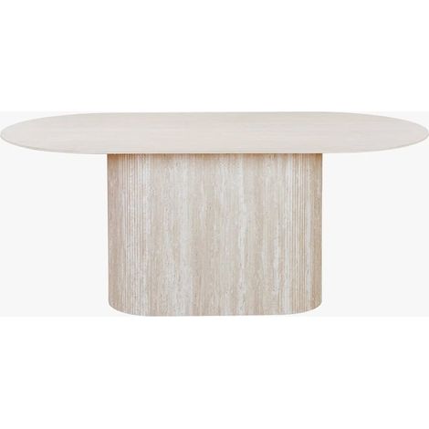 Mobilier Deco – Table à manger ovale 180 cm en céramique beige – Plateau 11 mm – Pieds MDF décor – Design contemporain pour salle à manger (1/5)