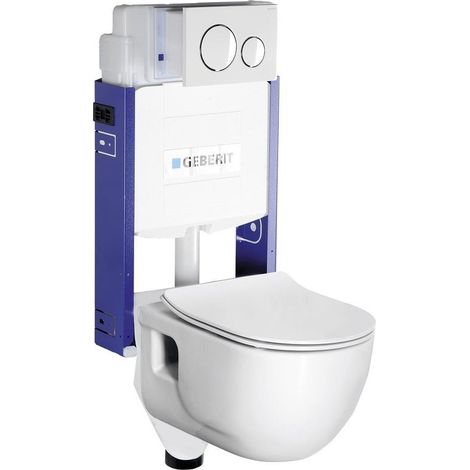 WC suspendu Brilla avec réservoir encastré et bouton Geberit, blanc