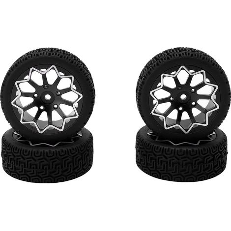 4 roues RC, pneus en alliage d'aluminium, moyeu en caoutchouc, texture concave-convexe, pneus plats pour voiture de sport RC 1/10, noir (1/5)