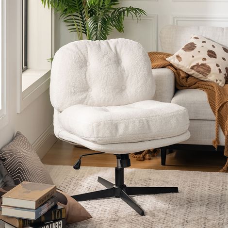 Fauteuil pivotant et inclinable en tissu bouclette blanc et noir