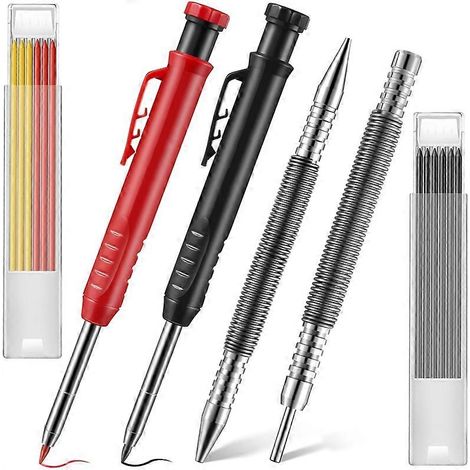 Ensemble de crayons de menuisier permanents Detail Spring Tool, 2 crayons avec 12 recharges et un ensemble de chasse-clous sans marteau (1/5)