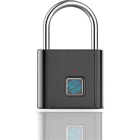 Cadenas intelligent à empreinte digitale en alliage de zinc. Cadenas à empreinte digitale rechargeable par USB en métal (noir) FT (1/5)