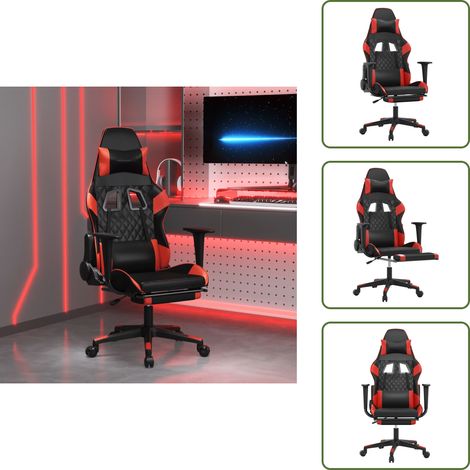 Gaming-Stuhl mit Massage & Fußstütze Schwarz & Rot Kunstleder - Gaming-Stuhl - Gamer Chair - Bürostuh - Ergonomischer Stuhl - PC-Stuhl (1/5)