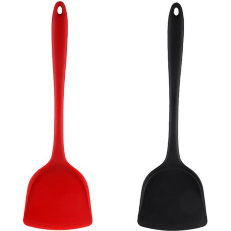 Set di 2 spatole wok in silicone, antiaderenti, resistenti al calore, senza giunture, lavabili in lavastoviglie, nero/rosso (1/5)