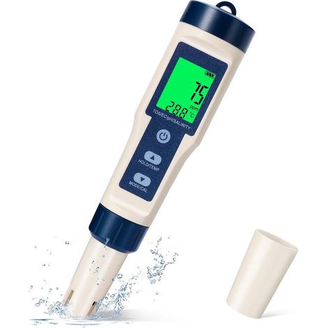Misuratore di pH 5 in 1, tester di qualità dell'acqua per pH/TDS/EC/salinità/temperatura, misuratore di pH digitale con schermo LCD illuminato e K automatico (1/5)