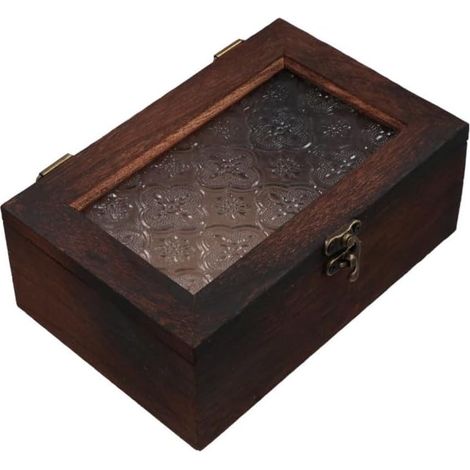 Boîte de rangement vintage en bois, idéale pour un bureau ou comme boîte à bijoux. Dimensions : 24 × 15,5 × 7 cm (1/3)