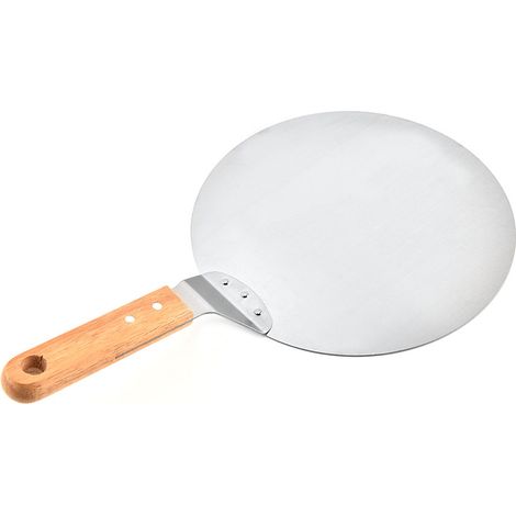 Runde Pizzaschaufel aus Edelstahl mit Holzgriff, 25,5 cm, zum Backen von Pizza, Brot, Kuchen und Keksen