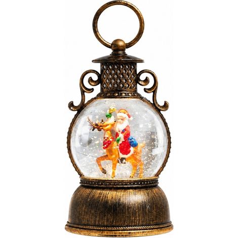 Boule à neige Père Noël avec musique, minuterie 6 heures, décoration de Noël en résine, cerf (1/5)