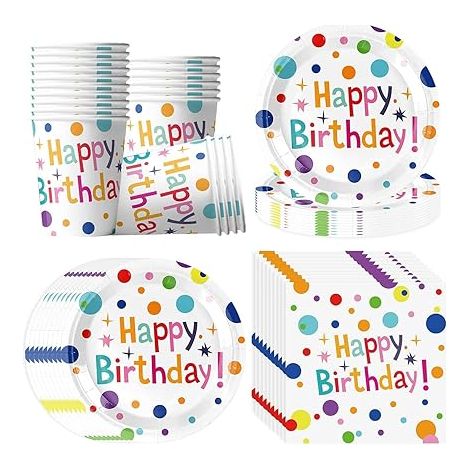 Kit Vaisselle Jetable Anniversaire pour 20 Invités - 60 Pièces Décoration de Fête avec Assiettes, Gobelets et Serviettes "Happy Birthday" (1/5)