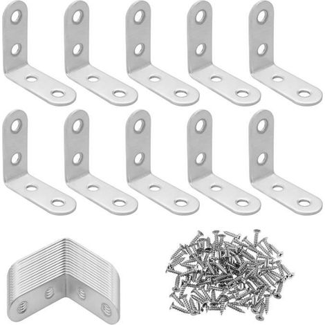 Lot de 24 Équerres d\'angle en Acier Inoxydable en Forme de L 90 Degrés avec 96 Vis pour Fixation de Meubles en Bois (40 mm x 40 mm) (1/4)