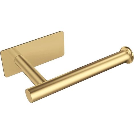 Soporte de pared para rollo de papel higiénico color oro - Autoadhesivo y de acero inoxidable - Accesorio de baño (1/5)