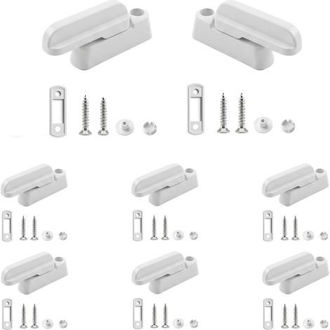 8 Pcs Poignée de Fenetre PVC, Bloqueurs de Fenêtres Poignee Fenetre PVC, Verrous de Bloqueurs de Porte, pour Portes et Plupart des Fenêtres, Blanc, 16 vis incluses (1/4)