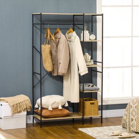 Appendiabiti in metallo in stile industriale con asta appendiabiti e 4 ripiani - dimensioni: 100L x 46W x 170,5H cm