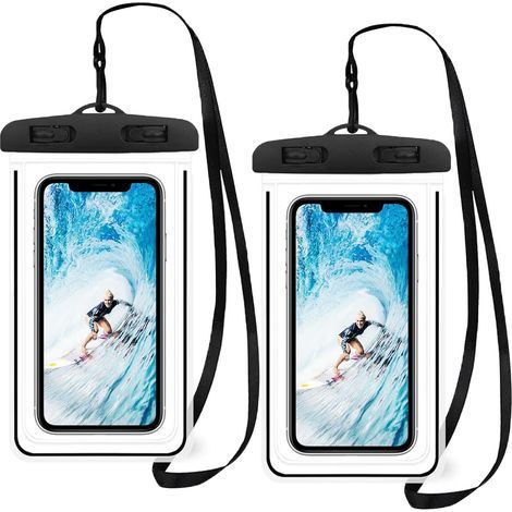 Lot de 2 Pochette étanche Téléphone,Waterproof Phone Case Protection Portable Eau,étuis et Coques pour Téléphone Portable,Coque Étanche Universel Sac Protection Housse Telephone Etanche-Noir (1/5)