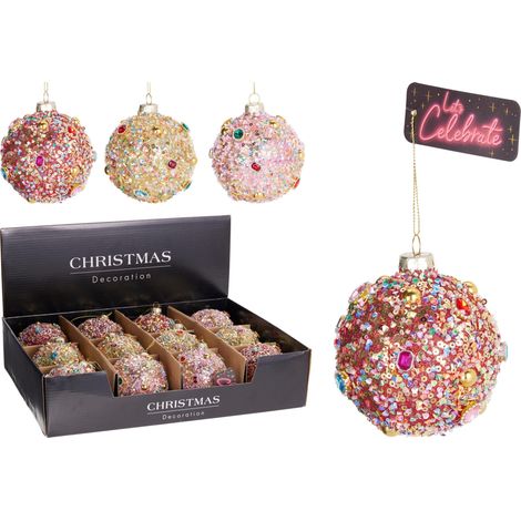 Pallina di Natale in vetro 8 cm modello assortito PERAGA CHRISTMAS