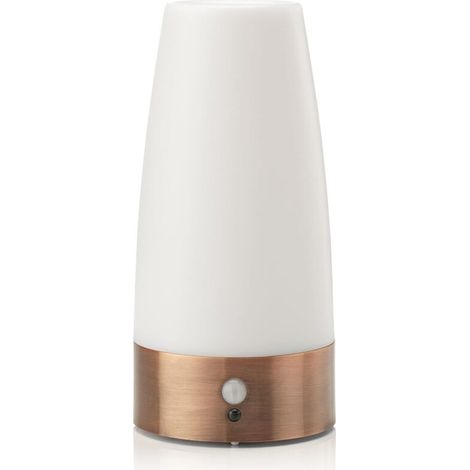 Lampada da tavolo LED retrò, luce notturna, lampada da comodino con sensore di movimento PIR wireless, funziona con 3 batterie AAA da 1,5 V, plastica, luce bianca, rotonda