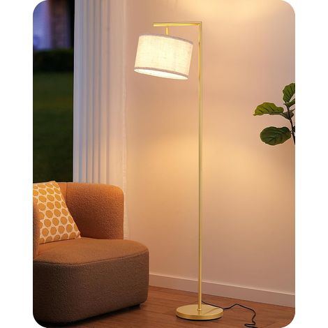 Lampadaire de salon avec abat-jour réglable en lin beige, douille E27, pied en métal et interrupteur au pied convient aux chambres, salons et bureaux. (1/5)