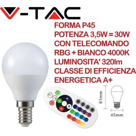 Lampada A Led E14 P45 3.5W RGBW 4000K Con Telecomando Dimmerabile Bulbo 320LM SKU-2776 (1/5)
