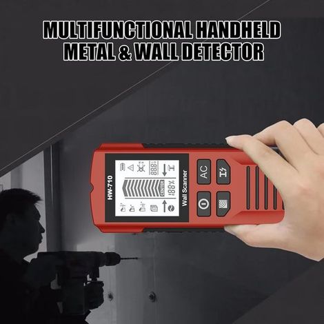 Detector de metales con puntero - Buscador de vigas - Búsqueda en paredes - Pantalla LCD - 17,4 cm - Rojo (1/5)