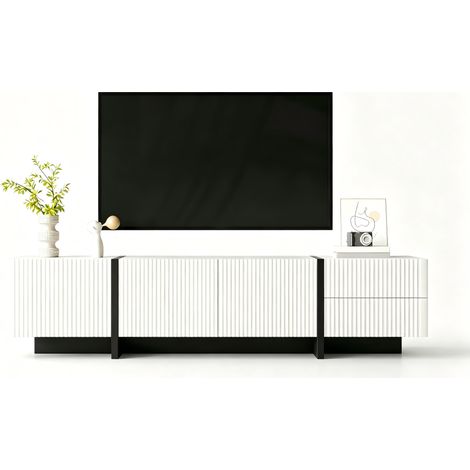 Meuble TV moderne noir blanc brillant,de 190 cm,2 tiroirs,en panneaux de particules,pour televiseur,190 x 35 x 45 cm (1/5)