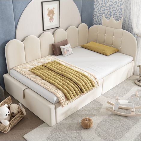 Bett Tagesbett mit Stauraum 90x190 Samt Beige OKMYHOME (1/5)