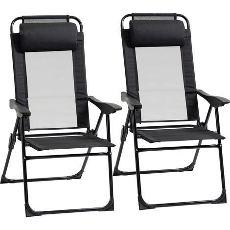 Lot de 2 chaises pliantes de jardin avec dossier et accoudoirs réglables, charge max 120 kg, pour balcon et terrasse (1/5)