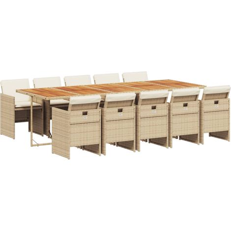 vidaXL Set da Pranzo da Giardino 11 pz con Cuscini Beige in Polyrattan