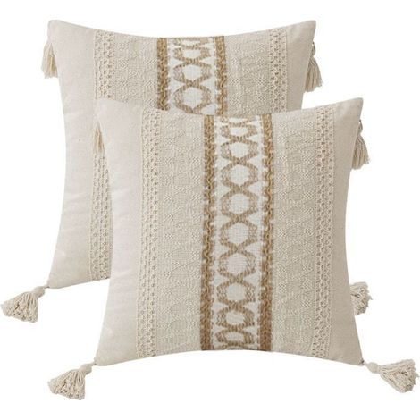 Housse de coussin - GIGICIAL - Lot de 2 - Coton - 45,7 x 45,7 cm - Style Bohème Multicolore (1/5)