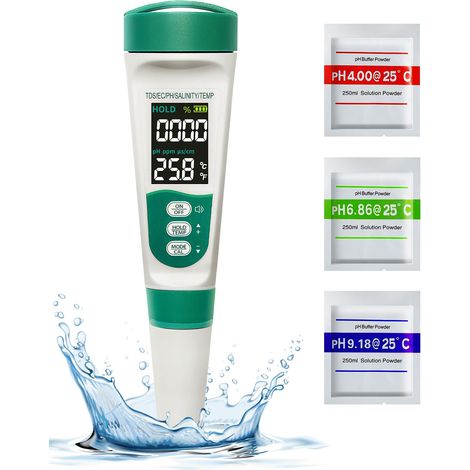 Stylo de test de qualité de l'eau multifonction 5 en 1, TDS, EC, pH, sel, température, résultats rapides, haute précision, testeur de qualité de l'eau (1/5)