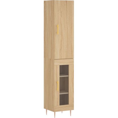 Maison La Vie - Buffet haut pour salon - Meuble de rangement Chêne sonoma 34,5x34x180 cm Bois d'ingénierie bu1002