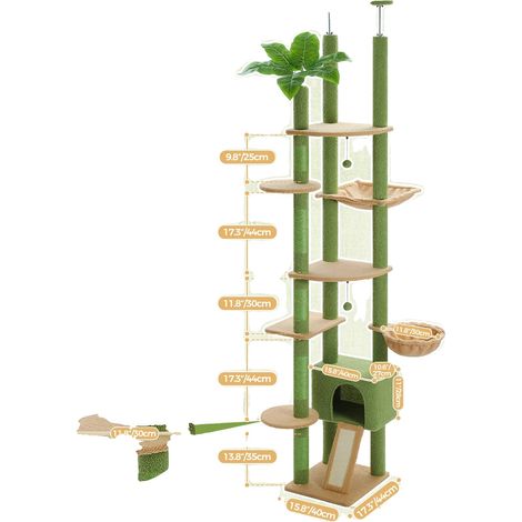 Katzenbaum vom Boden bis zur Decke, mehrstufiges Design, höhenverstellbar (1/2)