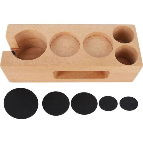 Porte-filtre à café en Bois Porte-filtre à café Station de Bourrage à café Porte-filtre à Expresso Support de Tapis à café Accessoires à Expresso pour la Maison Café Restaurant (58mm 5 trous). (1/5)
