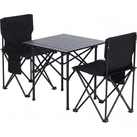 Ensemble de camping HWC-Q39, table et 2 chaises pliantes, chaise de péche pliable, métal et tissu - (1/5)