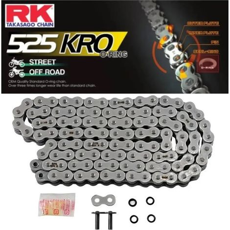 CADENA DE TRANSMISIÓN RK 525KRO-124 (JUNTA TÓRICA) CON LLAVE (CLF) INCLUIDA COLOR ESTÁNDAR (CAPACIDAD: HASTA 800 CCM) (38,3 KN)