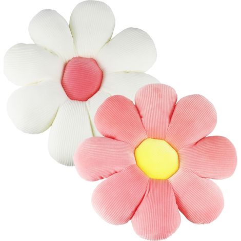 HOXILEELEO - Lot de 2 coussins à fleurs, coussin marguerite, coussins fleuris pour enfants, jolis coussins, coussins de canapé, coussins esthétiques de 38 cm, coussin de sol (rose/blanc) (1/4)