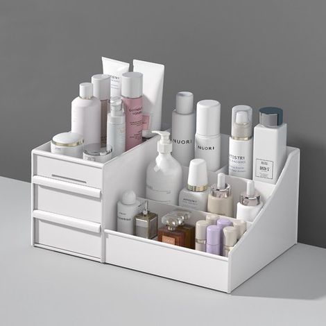 Contenitore per cosmetici con 2 cassetti, grande organizer per cosmetici per toeletta, bagno, scatola per cosmetici, contenitore per il bagno, contenitore f (1/5)