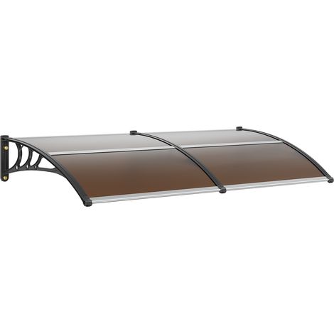 VEVOR Toldo para Puerta de Entrada 965x1987 mm Marquesina para Puerta Exterior Tejadillo de Protección Transparente de PC Soporte de ABS Resistente UPF 50+ Protección contra UV, Lluvia, Nieve, Marrón