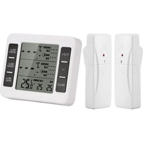 Thermomètre de réfrigérateur congélateur LCD numérique sans fil avec alarme sonore avec capteur 2Pcs pour la maison/cuisine/bureau (1/4)