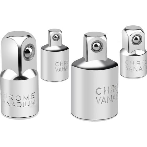 4 PCS Adaptateur Douille, Adaptateur Cliquet, 1/4" à 3/8", 3/8" à 1/4", 3/8" à 1/2", 1/2" à 3/8", en Acier Chrome-Vanadium, Adapté pour les Clés à Molette et les Clés à Douille (Argenté) (1/5)