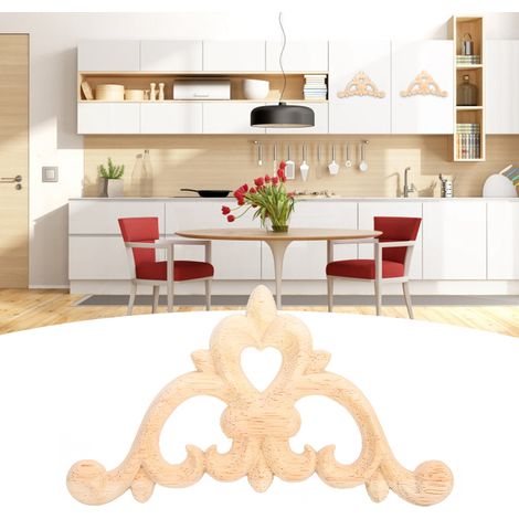 Lot de 4 appliques d'angle en bois sculpté, non peintes, pour la décoration de meubles et d'armoires. (1/5)