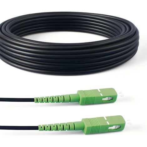 Elfcam Glasfaserkabel 20m SC/APC auf SC/APC – OS2 Singlemode Simplex 9/125 µm – Stahlarmiert, wasserdicht, Schwarz – Für Innen- & Außenbereich