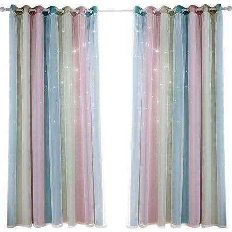 Rideaux Occultants - Double Couche Étoilée - Pour Chambre Enfant Fille - Vert - 135 cm L x 160 cm H - Lot de 2 (1/5)
