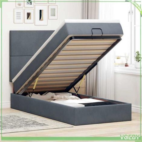 Cadre de lit ottoman avec matelas - Modèle 3313380 - 100 x 200 cm - Velours gris foncé - Rangement hydraulique (1/5)