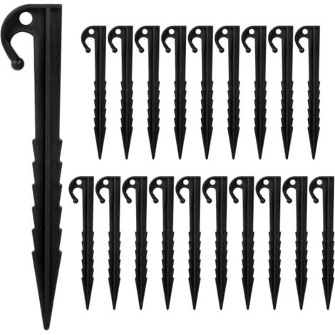 Lot de 20 piquets de tente en plastique, 14,5 cm, robustes, type sardine, pour tentes de camping, crochets de fixation au sol, piquets spiralés pour tentes et auvents de camping. (1/5)